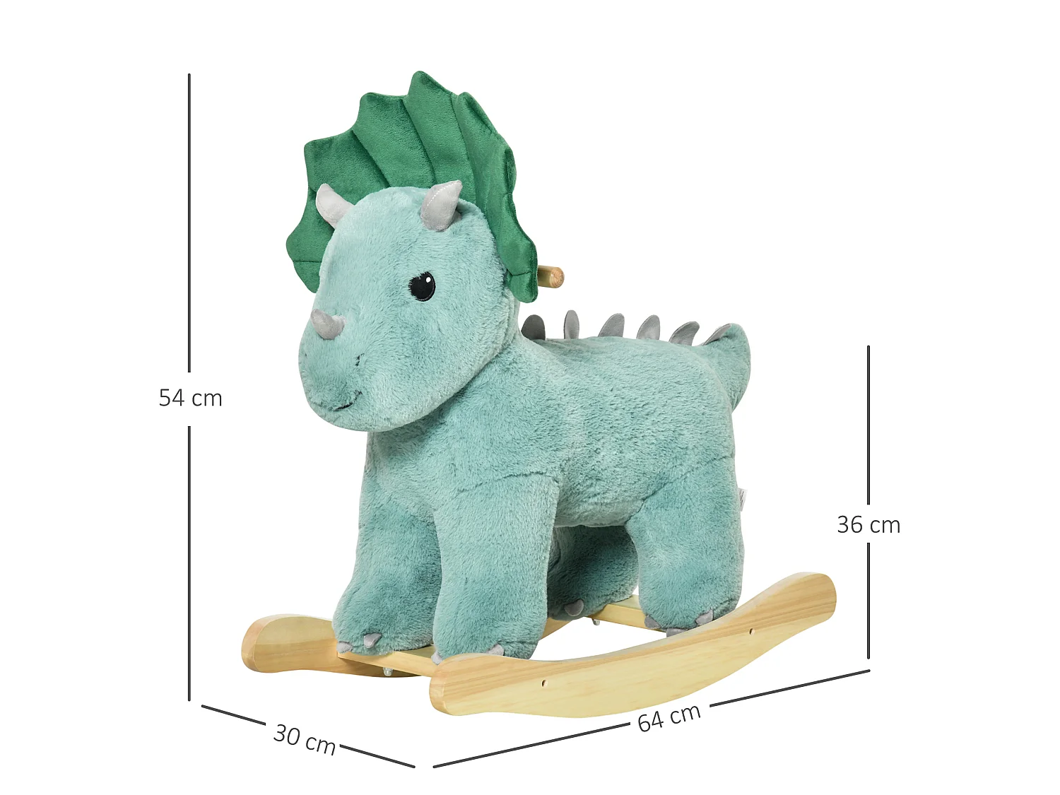 Jouet à bascule dinosaure effet sonore rugissement bois peuplier peluche courte polyester vert d'eau