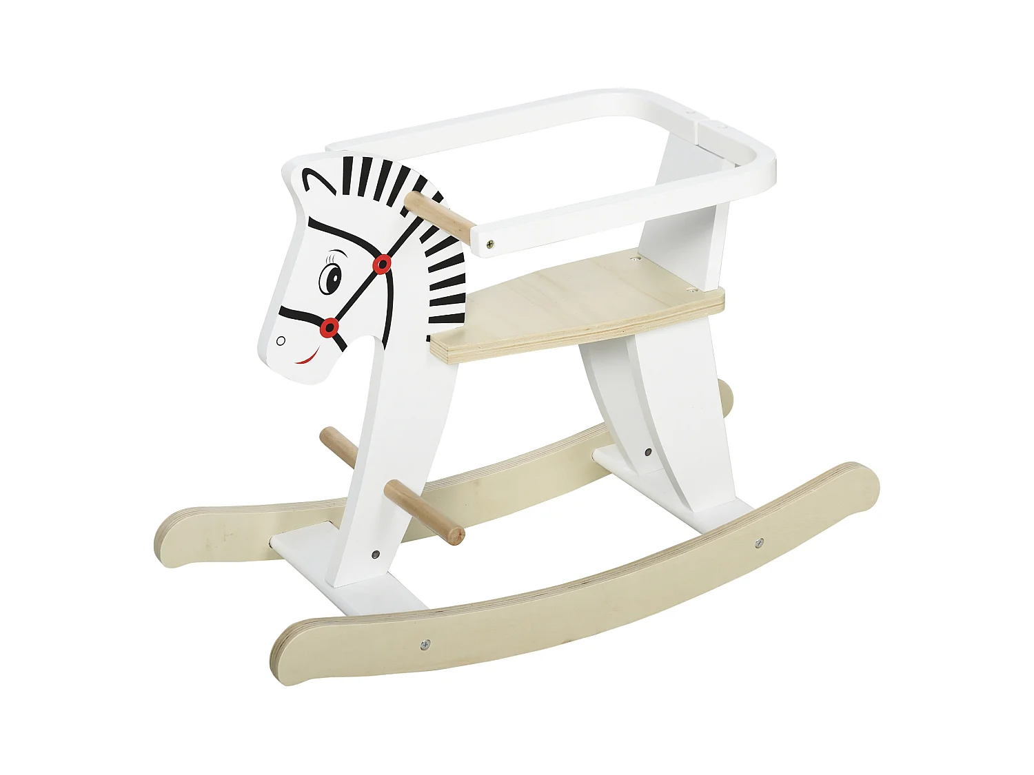 Cheval à bascule zèbre - cheval à bascule en bois - jeu à bascule bois - poignées repose-pied anneau de sécurité