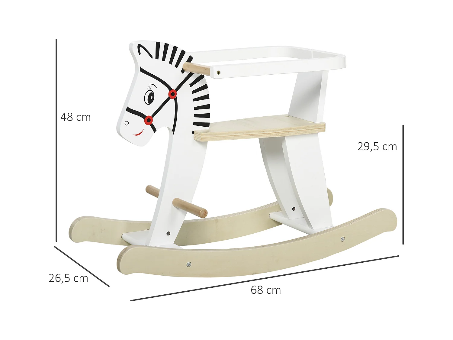 Cheval à bascule zèbre - cheval à bascule en bois - jeu à bascule bois - poignées repose-pied anneau de sécurité