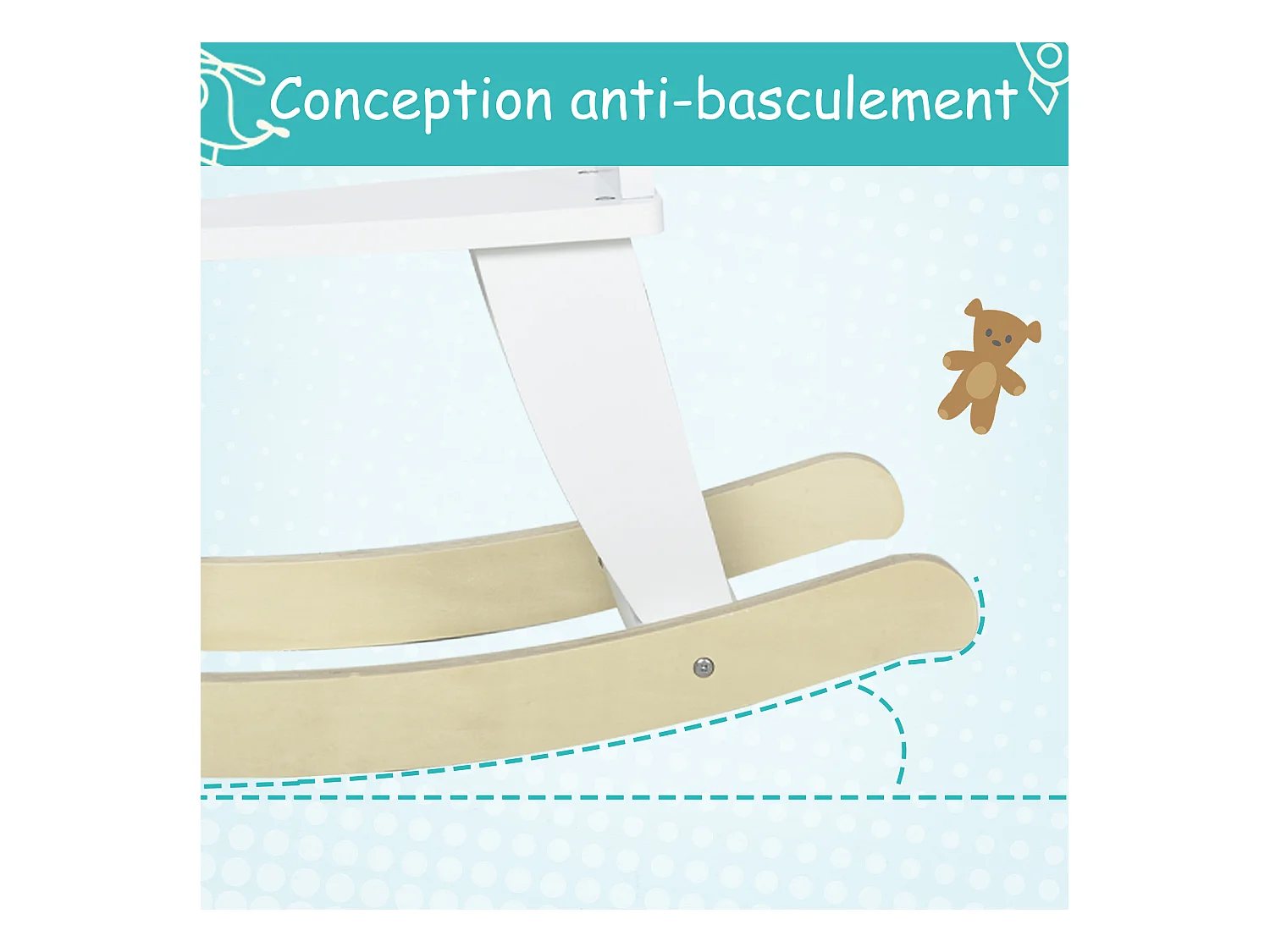 Cheval à bascule zèbre - cheval à bascule en bois - jeu à bascule bois - poignées repose-pied anneau de sécurité