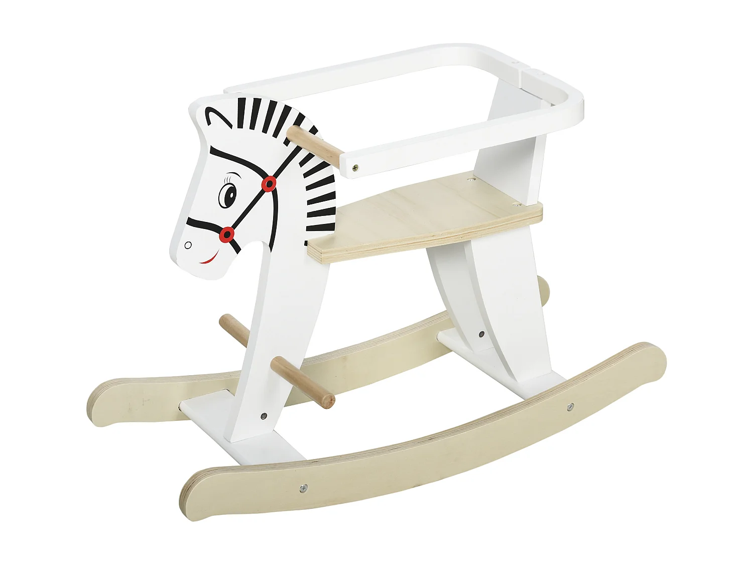 Cheval à bascule zèbre - cheval à bascule en bois - jeu à bascule bois - poignées repose-pied anneau de sécurité