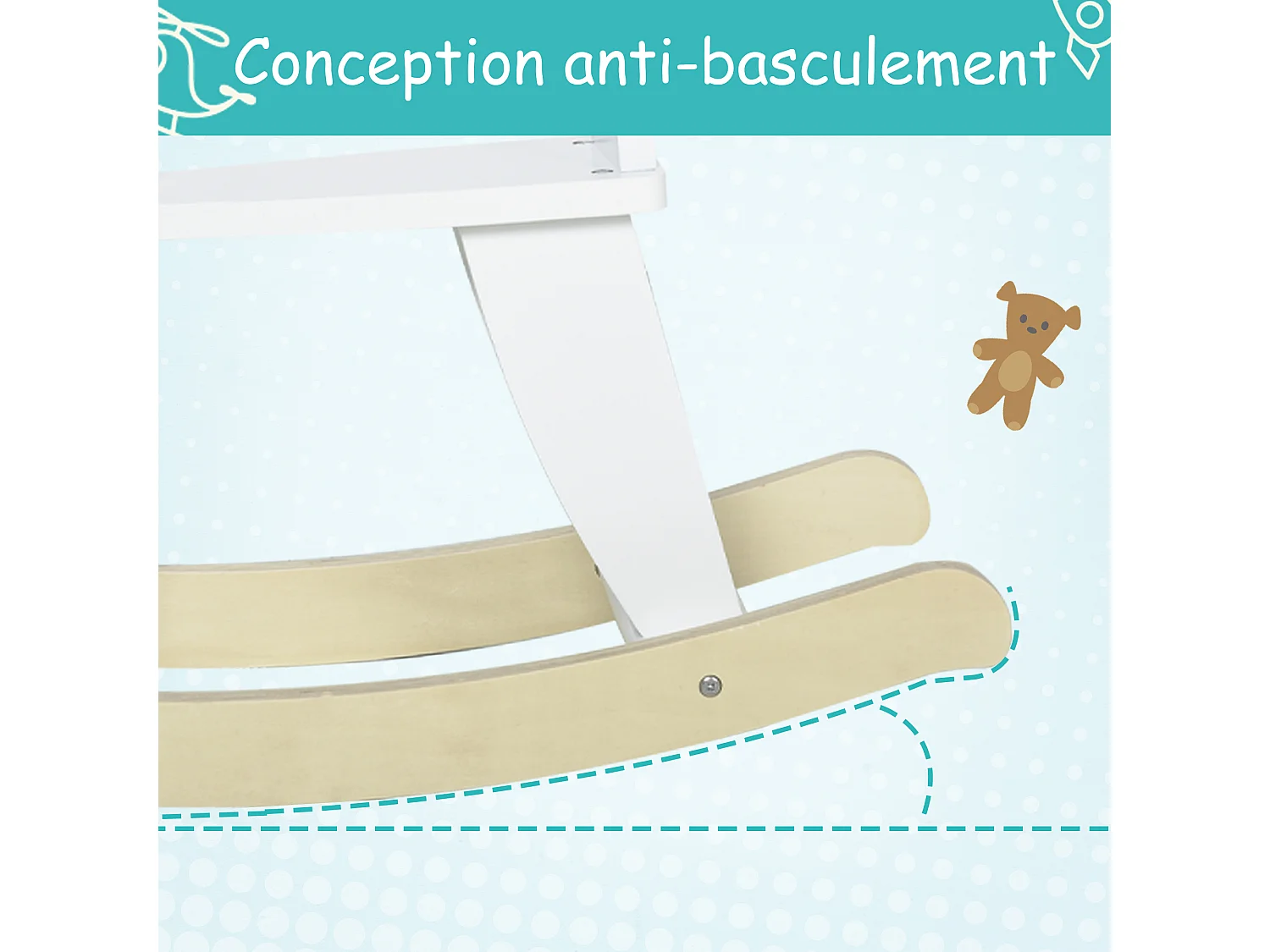 Cheval à bascule zèbre - cheval à bascule en bois - jeu à bascule bois - poignées repose-pied anneau de sécurité