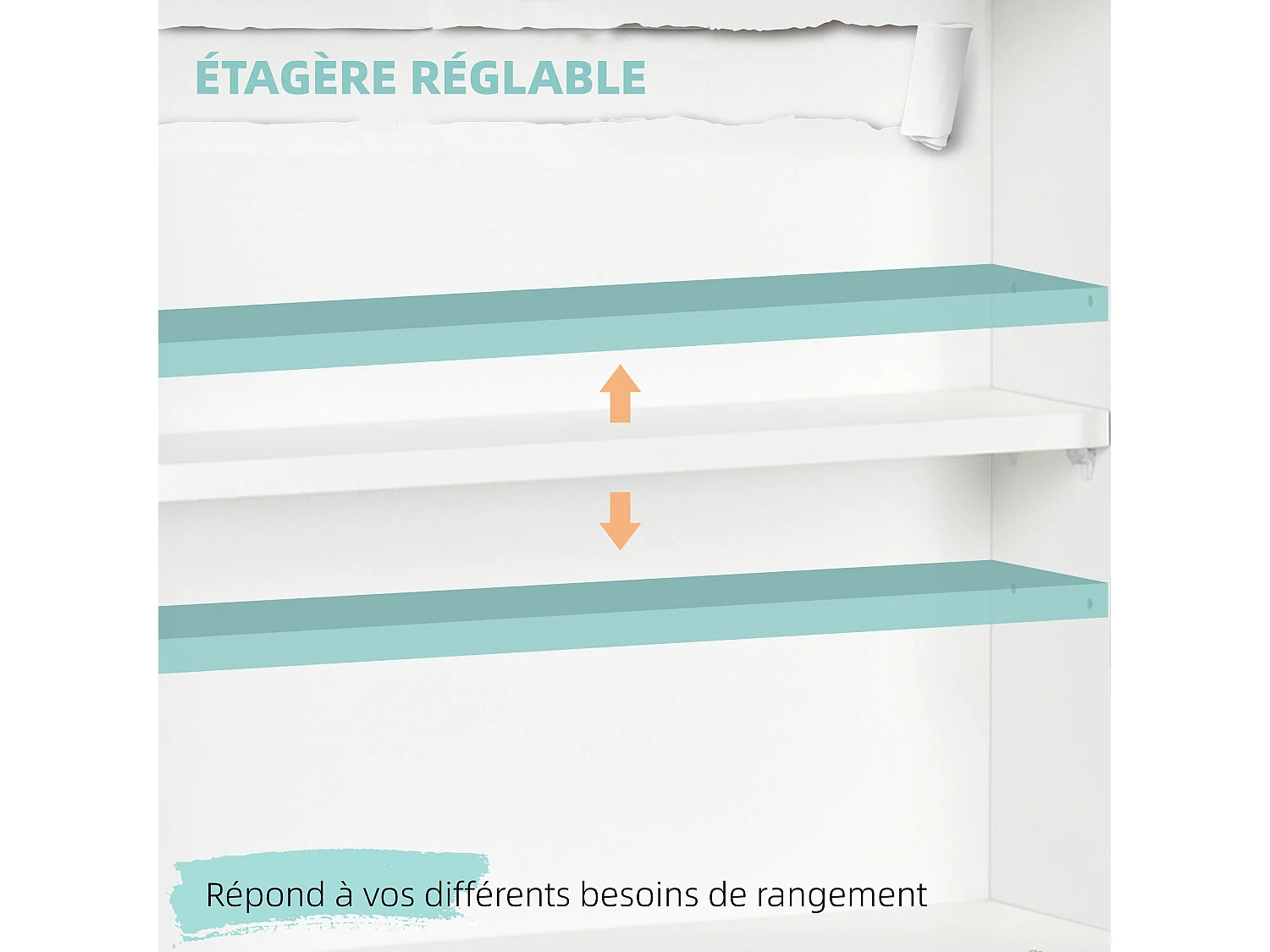 Bureau mural pliable - table murale rabattable - niche, 2 étagères - panneaux particules blanc