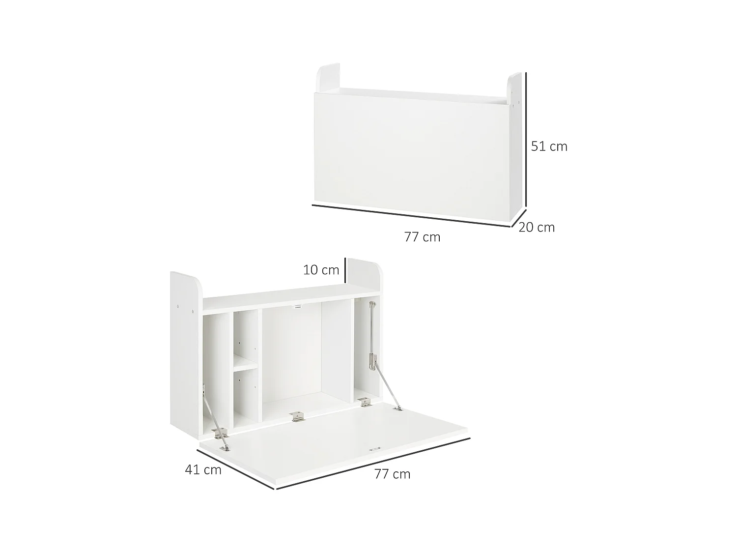 Bureau mural pliable - table murale rabattable - 5 niches, étagère - panneaux particules blanc