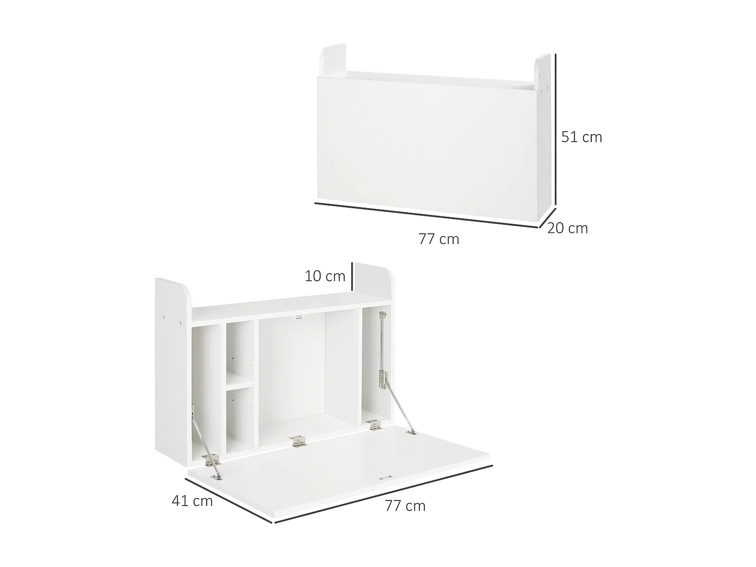 Bureau mural pliable - table murale rabattable - 5 niches, étagère - panneaux particules blanc