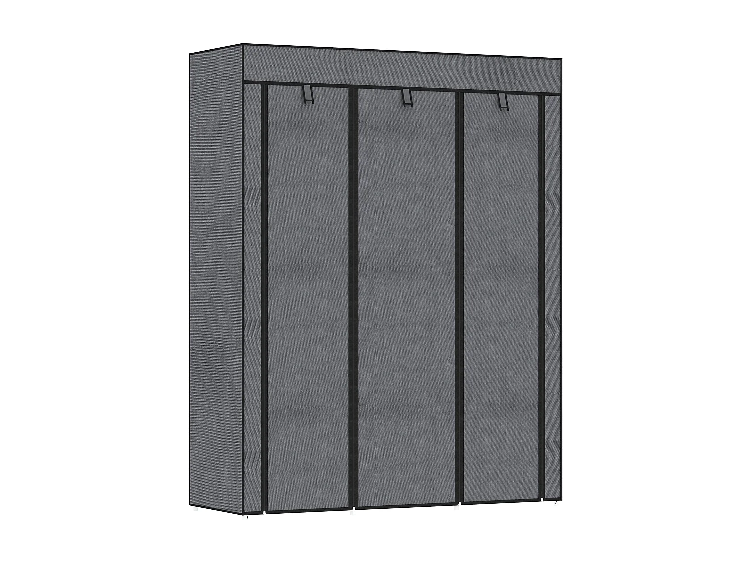 Armoire penderie multi-rangement - 8 étagères, 2 barres - dim. 125L x 43l x 162,5H cm - acier noir non tissé gris
