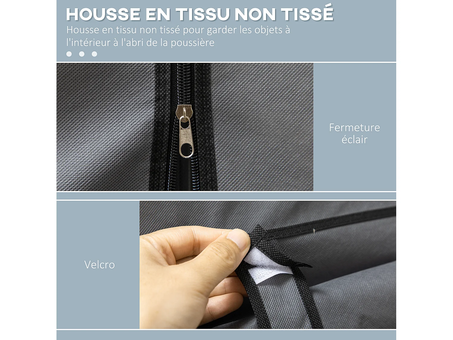 Armoire penderie multi-rangement - 8 étagères, 2 barres - dim. 125L x 43l x 162,5H cm - acier noir non tissé gris