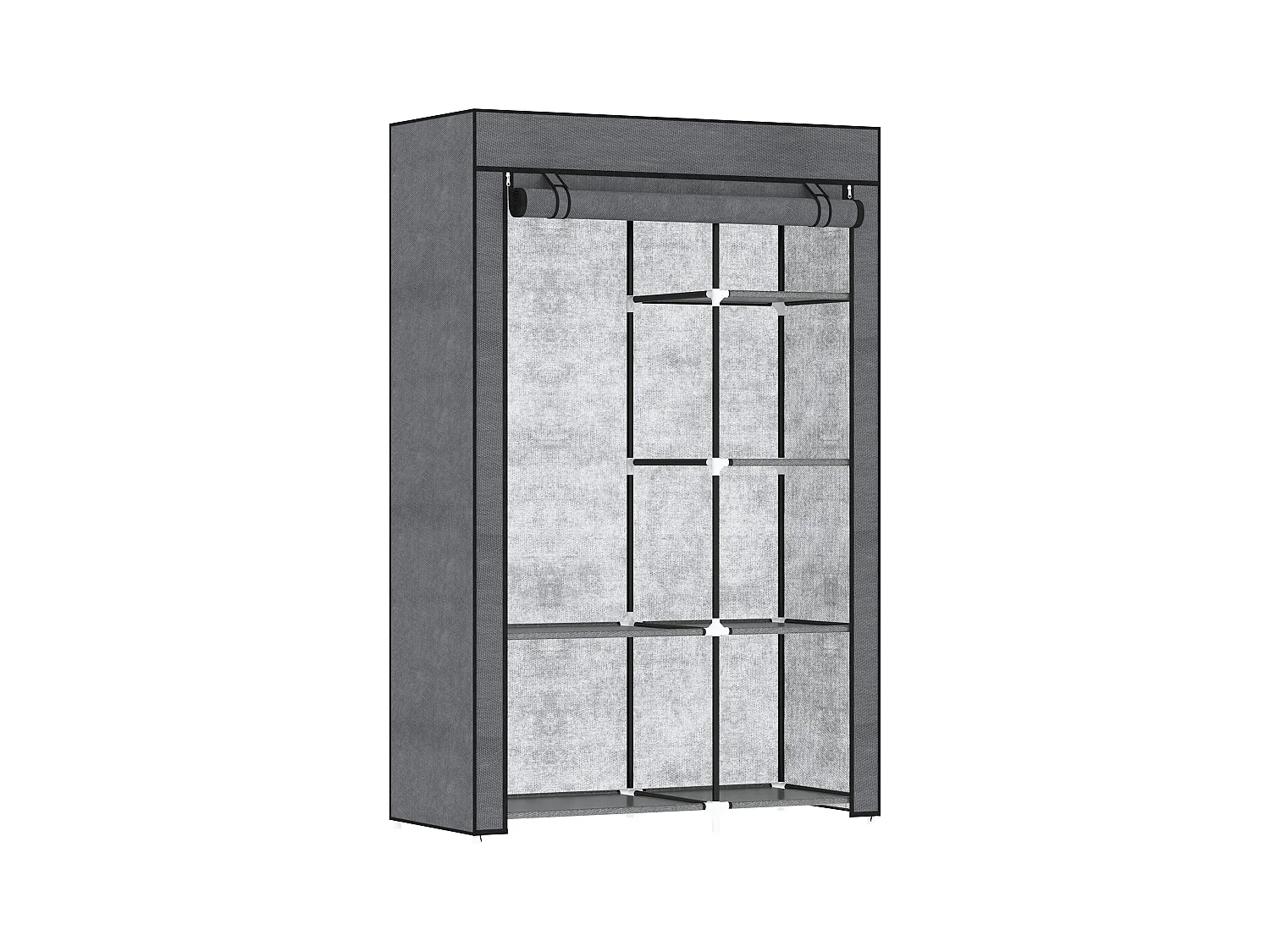 Armoire penderie multi-rangement - 6 étagères, 1 barre - dim. 103L x 43l x 162,5H cm - acier noir non tissé gris