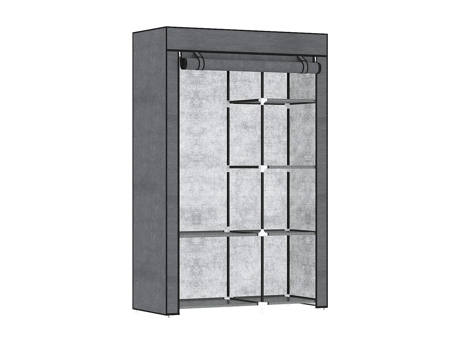 Armoire penderie multi-rangement - 6 étagères, 1 barre - dim. 103L x 43l x 162,5H cm - acier noir non tissé gris
