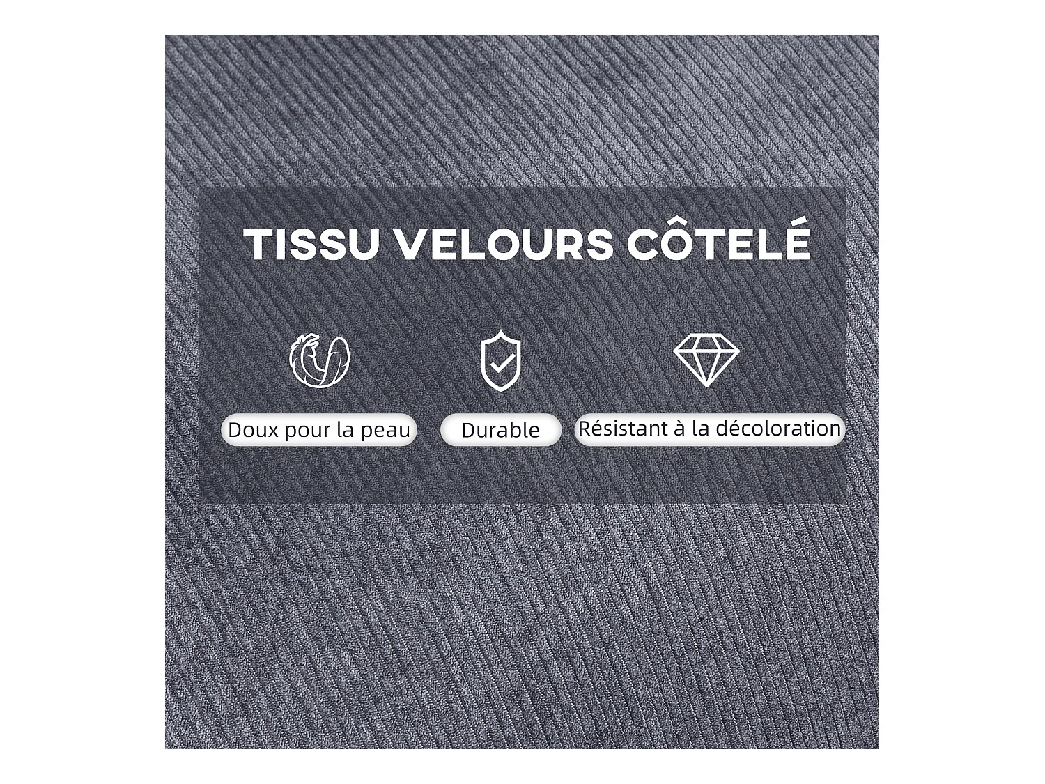 Fauteuil lounge style néo-rétro avec repose-pied - dossier inclinable - structure acier noir accoudoirs bois hévéa revêtement velours cotelé gris