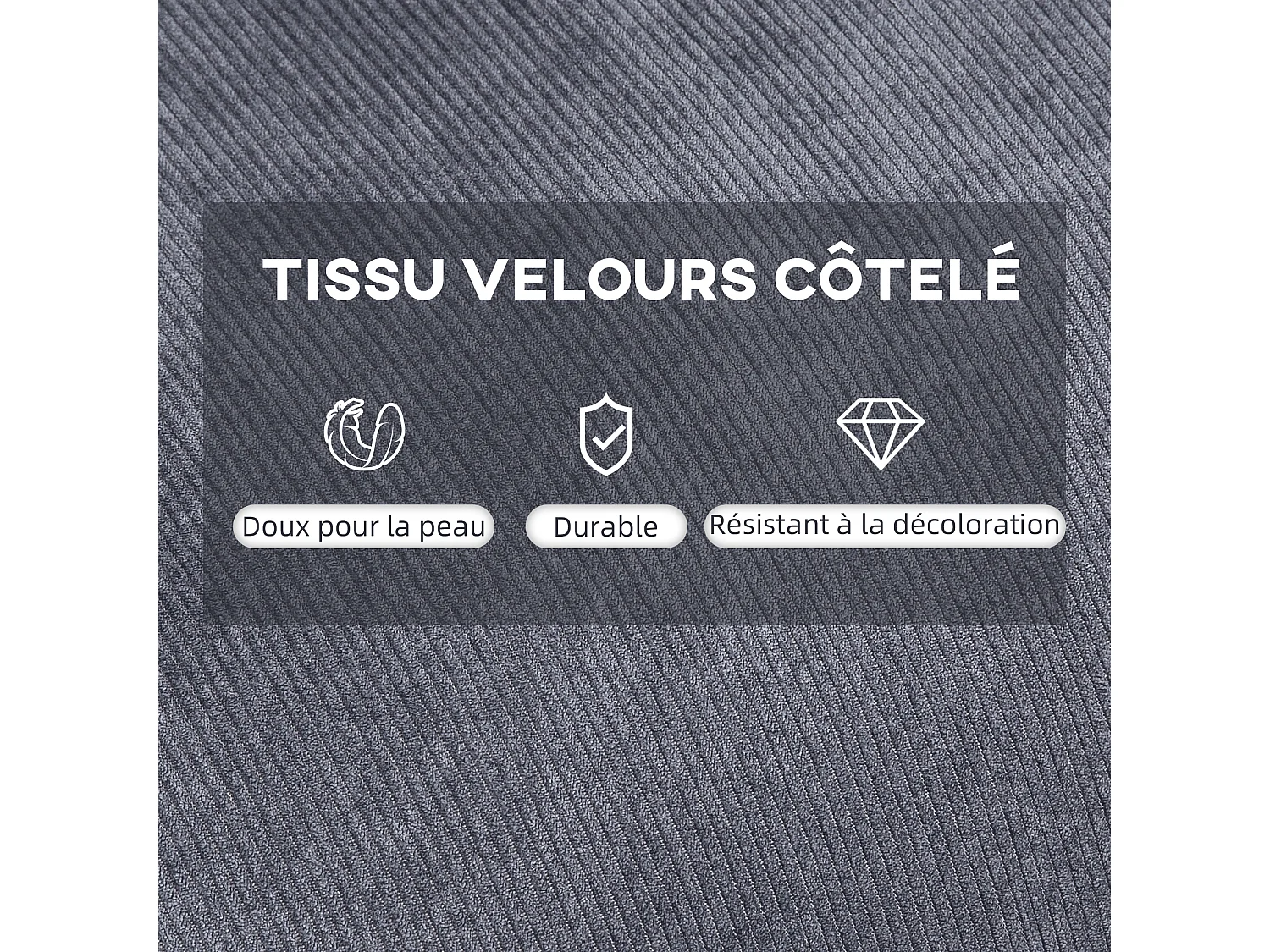 Fauteuil lounge style néo-rétro avec repose-pied - dossier inclinable - structure acier noir accoudoirs bois hévéa revêtement velours cotelé gris