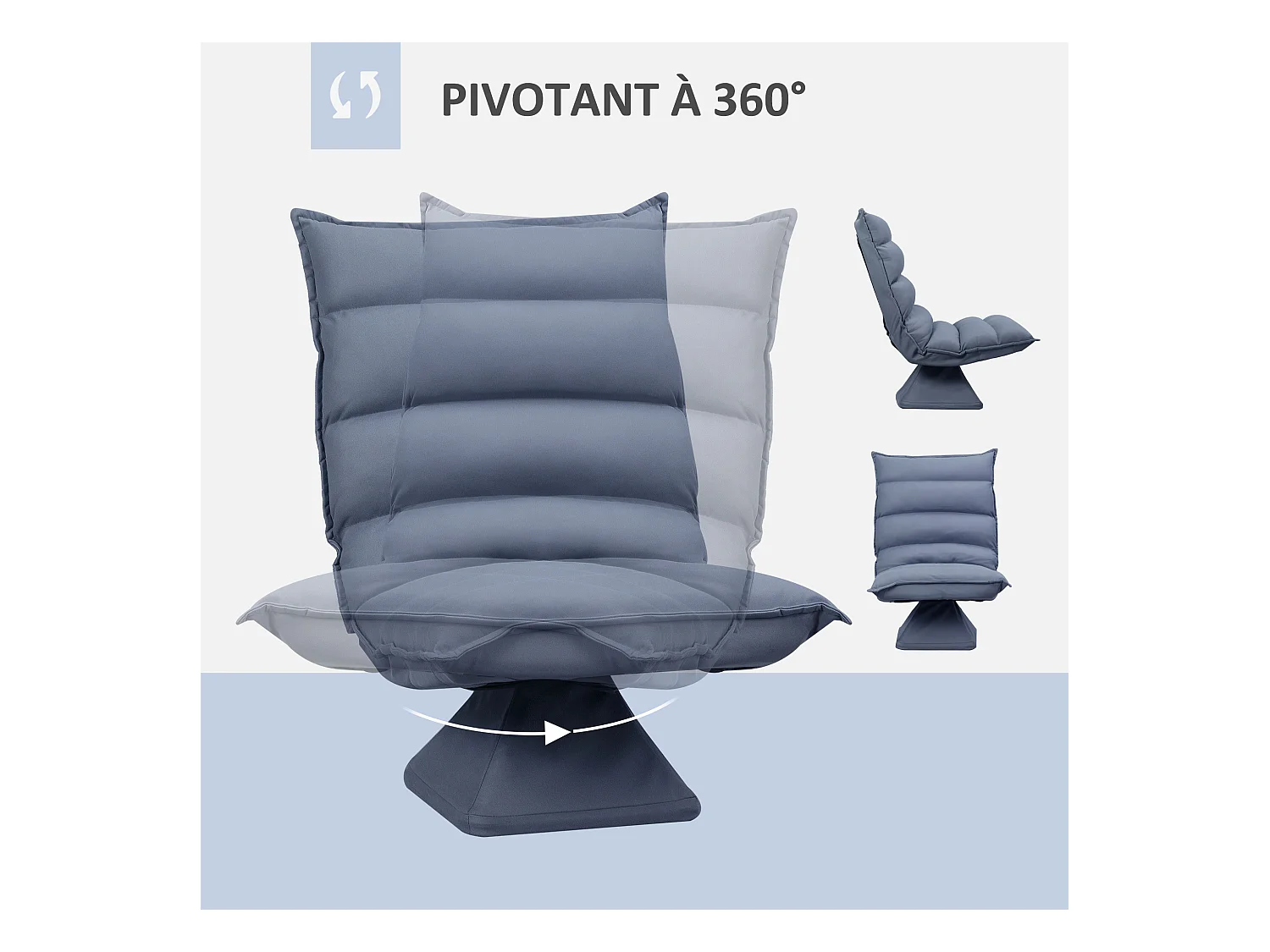 Fauteuil relax grand confort pivotant inclinaison réglable 5 niv. épais garnissage mousse haute densité tissu velours microfibre gris