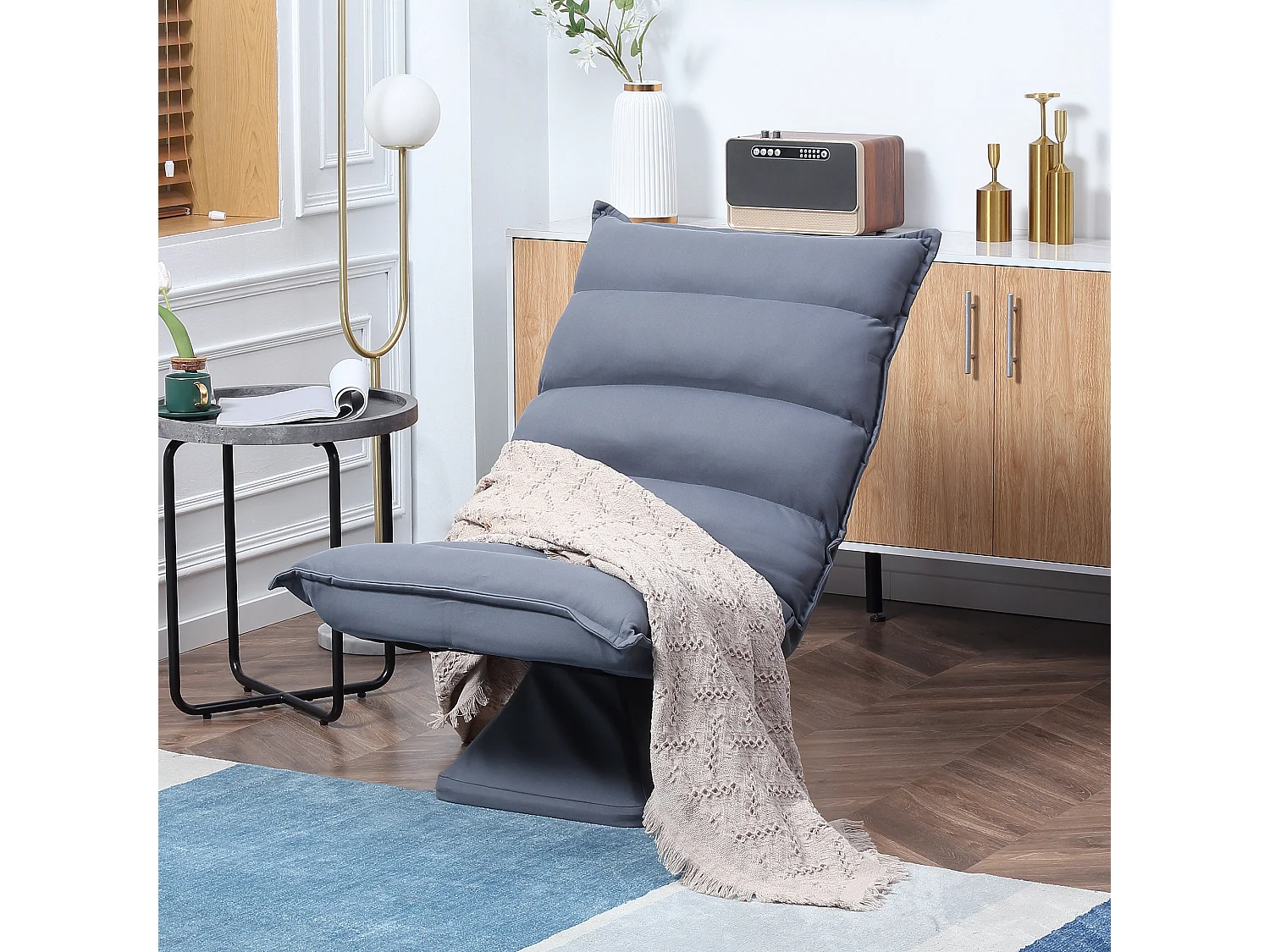 Fauteuil relax grand confort pivotant inclinaison réglable 5 niv. épais garnissage mousse haute densité tissu velours microfibre gris