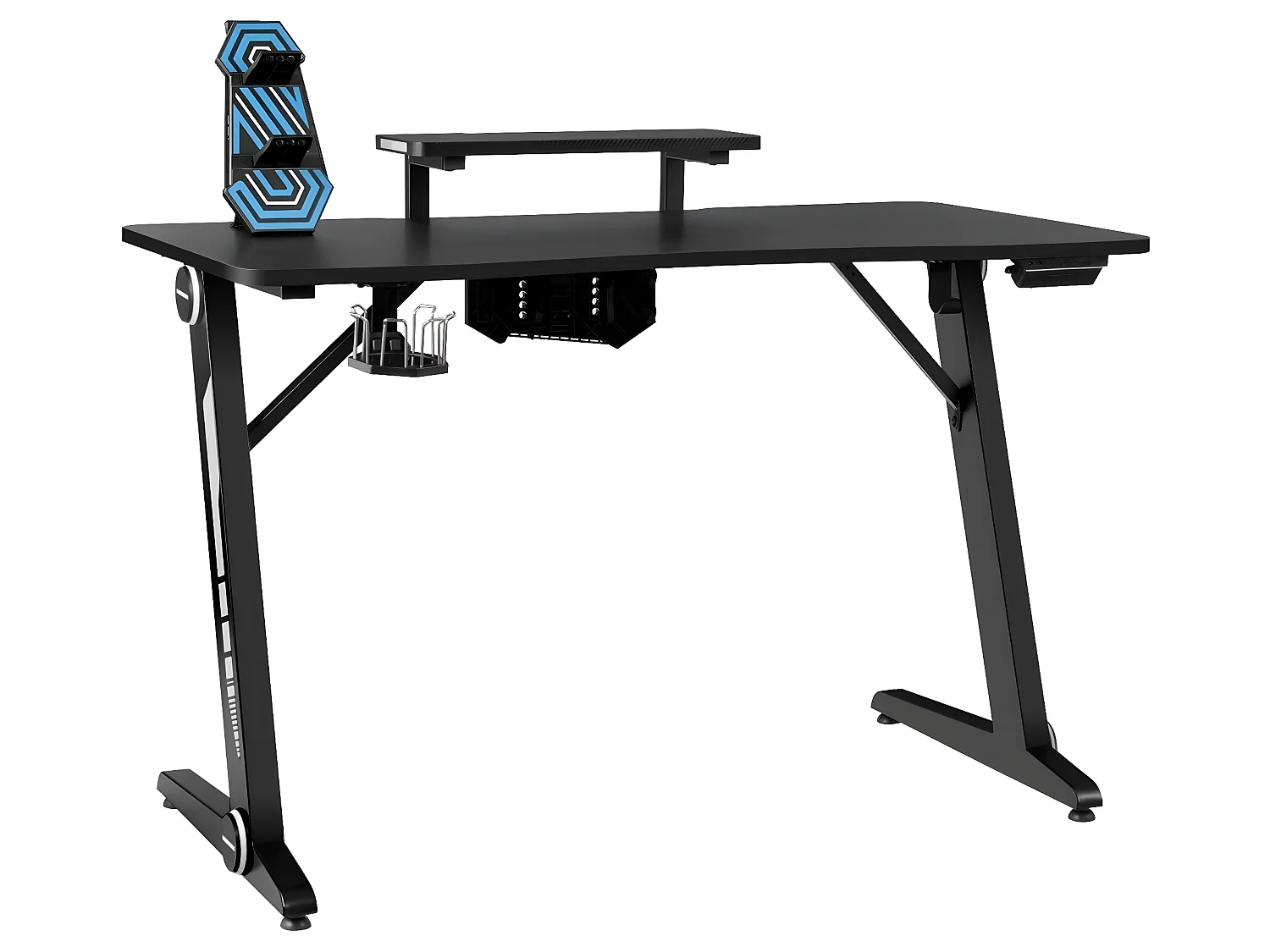 Bureau gamer table de jeu pour gaming surface en fibre de carbone lumières rvb avec porte-gobelet crochet pour casque 20_0000335