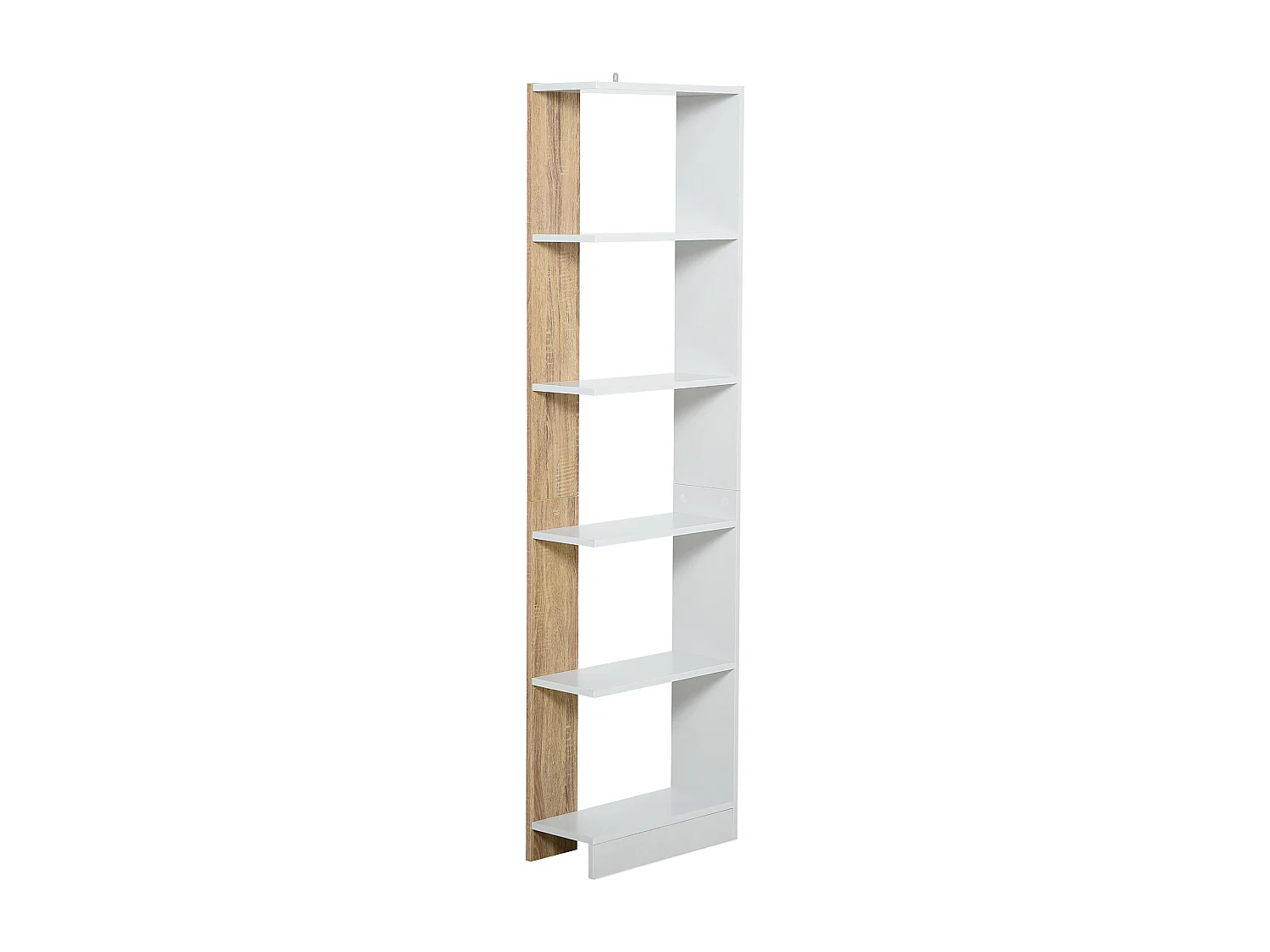 Bibliothèque Étagère de Rangement avec 5 Compartiments Ouverts Design Simple Moderne Idéale pour Salon Chambre Bureau 45 x 21 x 170 cm Blanc et Chêne