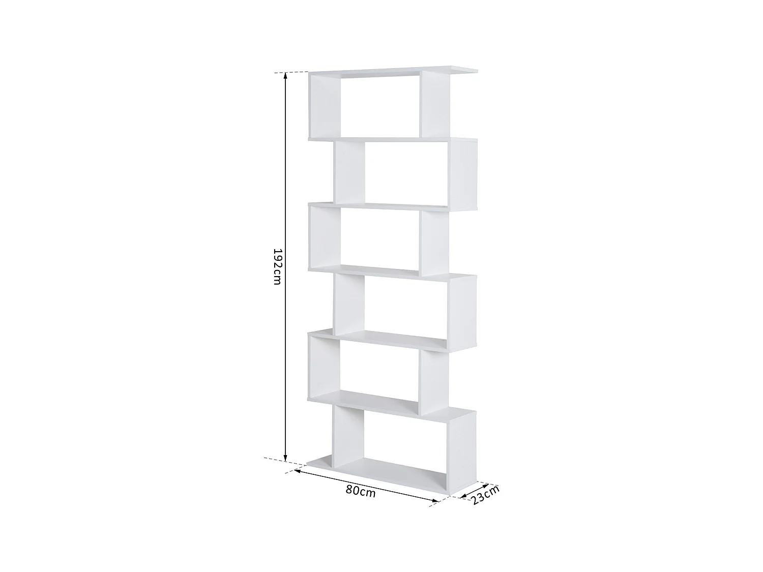 Bibliothèque étagère zig zag design contemporain 80L x 23l x 192H cm 6 niveaux blanc