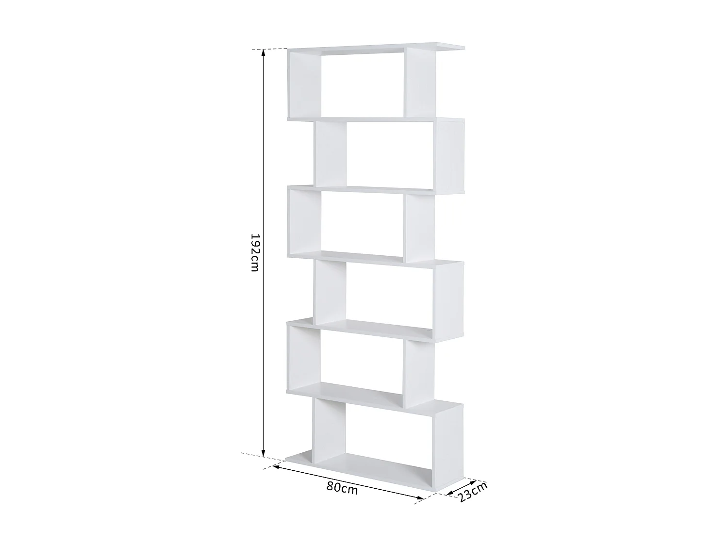 Bibliothèque étagère zig zag design contemporain 80L x 23l x 192H cm 6 niveaux blanc