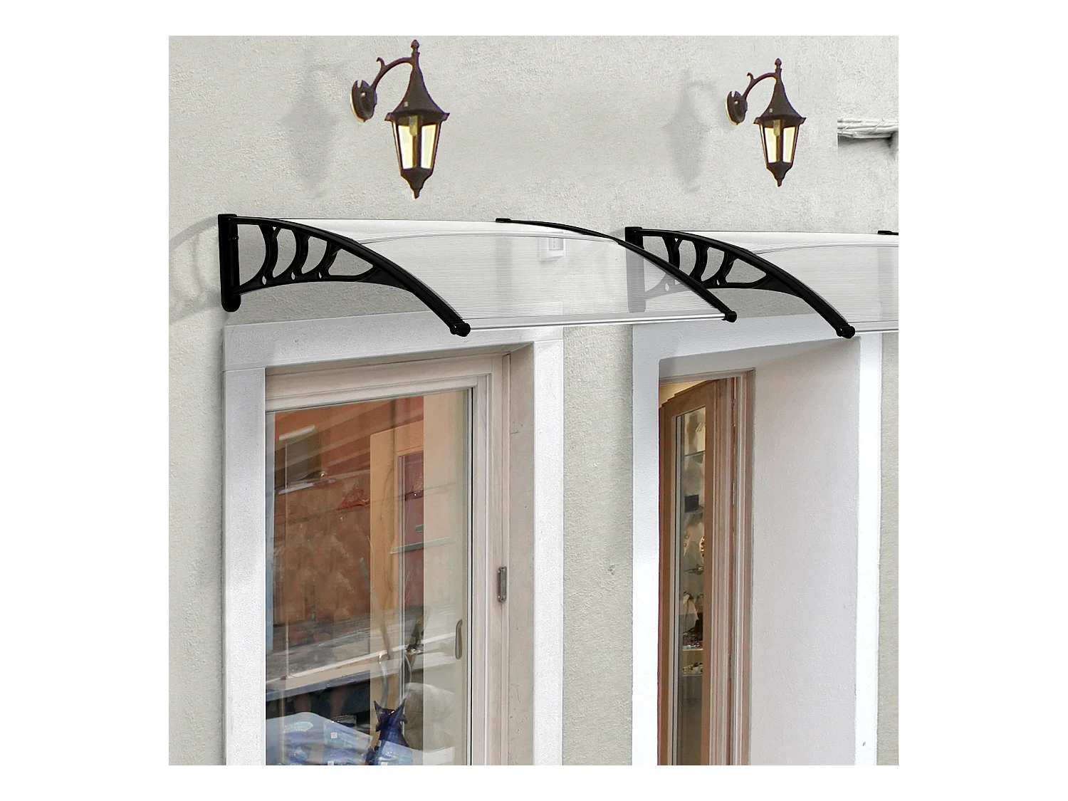 Auvent marquise de porte design voûté arrondi dim. 100L x 80l x 23H cm polycarbonate plastique noir