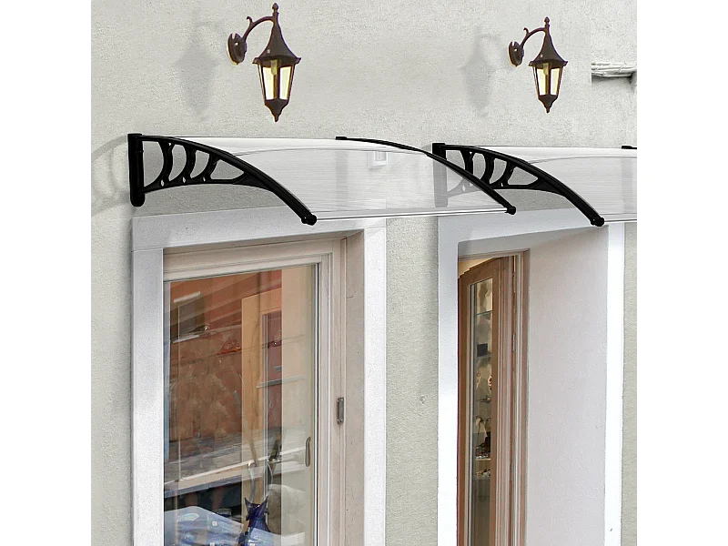 Auvent marquise de porte design voûté arrondi dim. 100L x 80l x 23H cm polycarbonate plastique noir