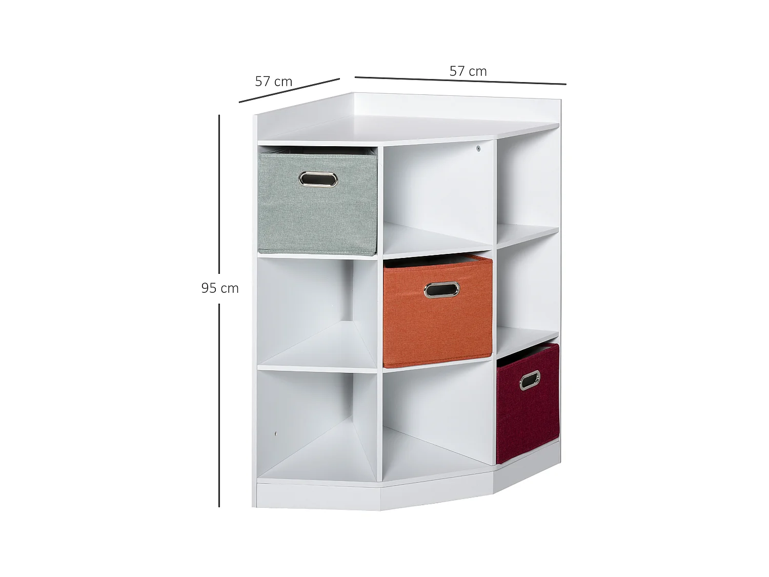 Meuble de rangement d'angle unité de rangement 9 niches 3 tiroirs non tissé MDF blanc