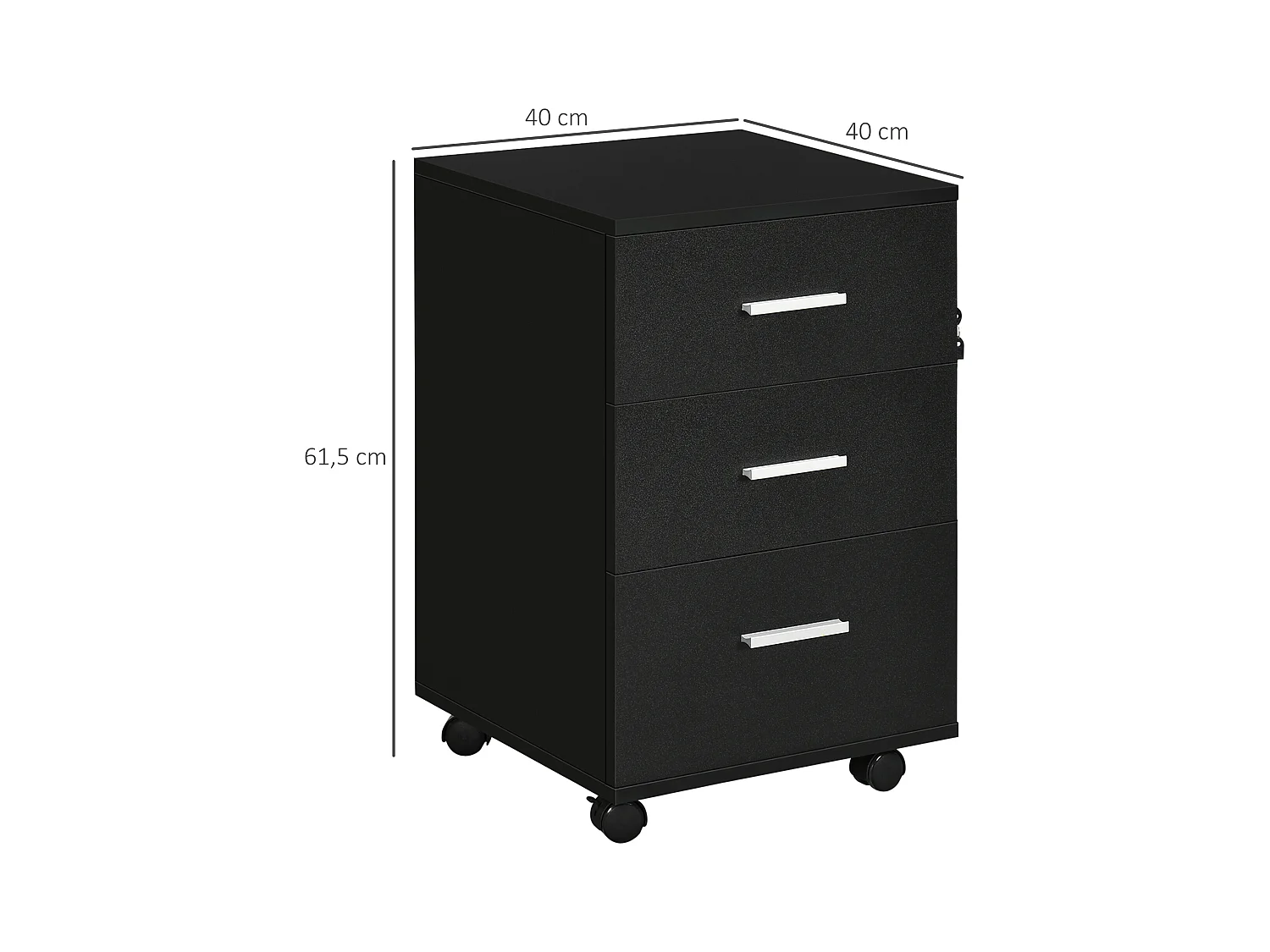 Caisson de bureau rangement bureau sur roulettes 3 tiroirs verrouillables dim. 40L x 41,5l x 61,5H cm noir