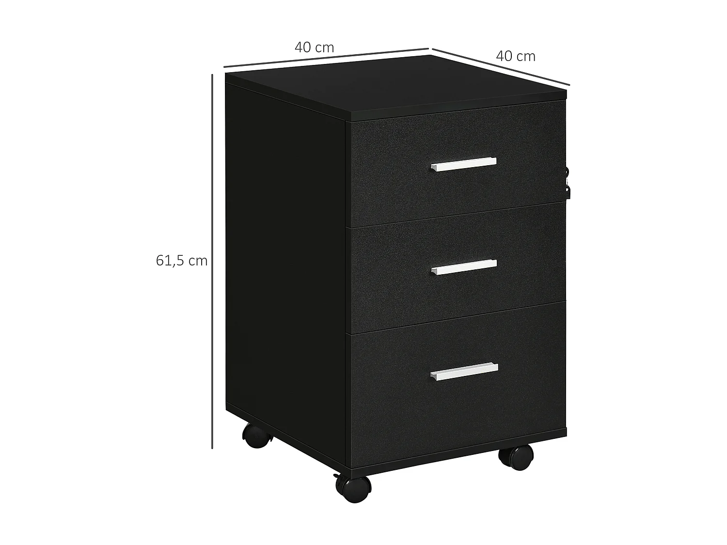 Caisson de bureau rangement bureau sur roulettes 3 tiroirs verrouillables dim. 40L x 41,5l x 61,5H cm noir