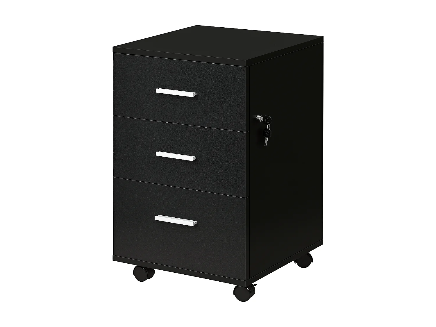 Caisson de bureau rangement bureau sur roulettes 3 tiroirs verrouillables dim. 40L x 41,5l x 61,5H cm noir