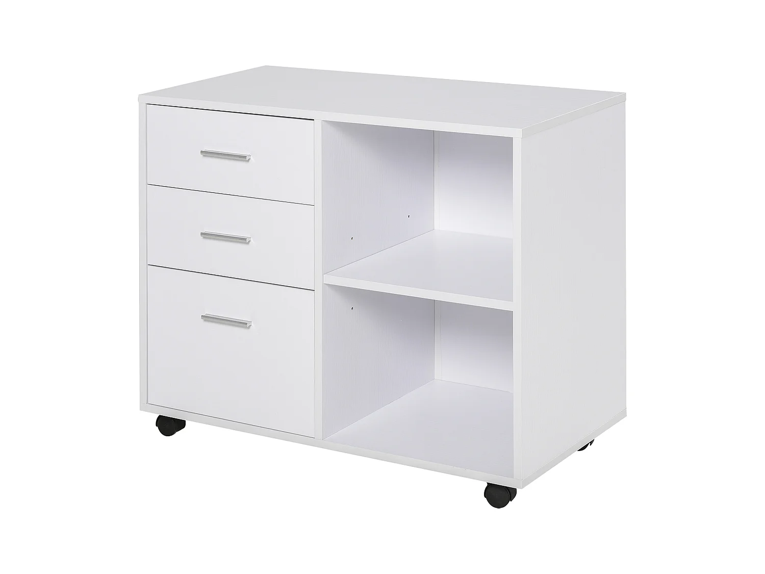 HOMCOM Support d'imprimante organiseur bureau caisson 3 tiroirs + 2 niches + grand plateau panneaux particules blanc