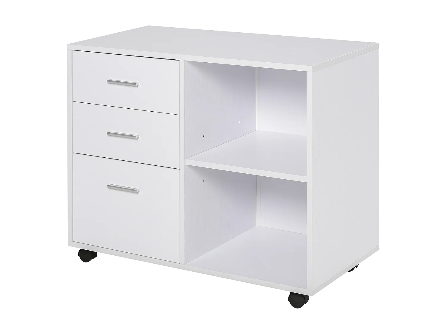 HOMCOM Support d'imprimante organiseur bureau caisson 3 tiroirs + 2 niches + grand plateau panneaux particules blanc
