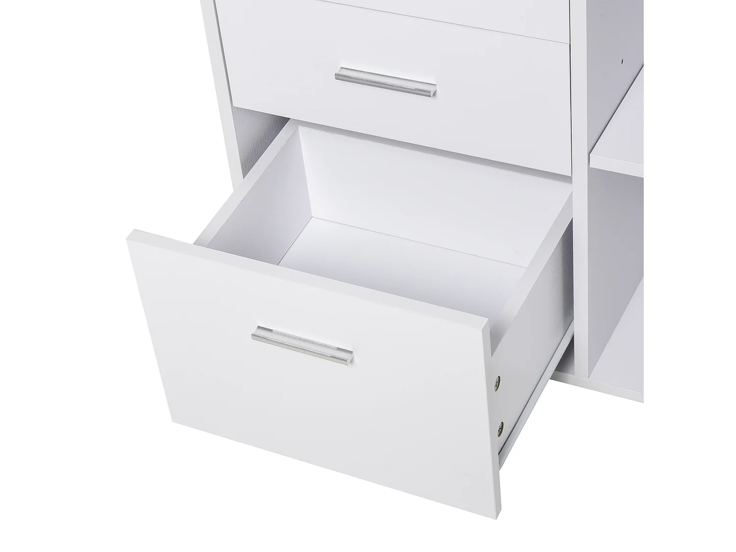 HOMCOM Support d'imprimante organiseur bureau caisson 3 tiroirs + 2 niches + grand plateau panneaux particules blanc