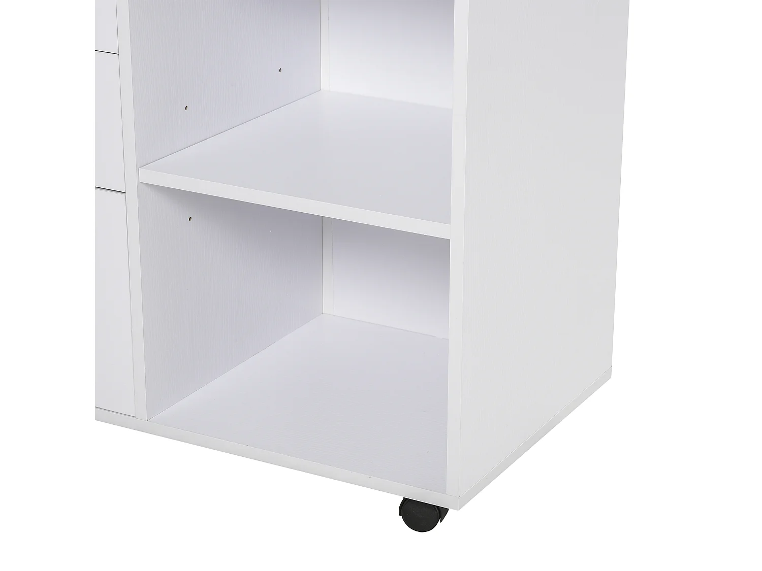 HOMCOM Support d'imprimante organiseur bureau caisson 3 tiroirs + 2 niches + grand plateau panneaux particules blanc