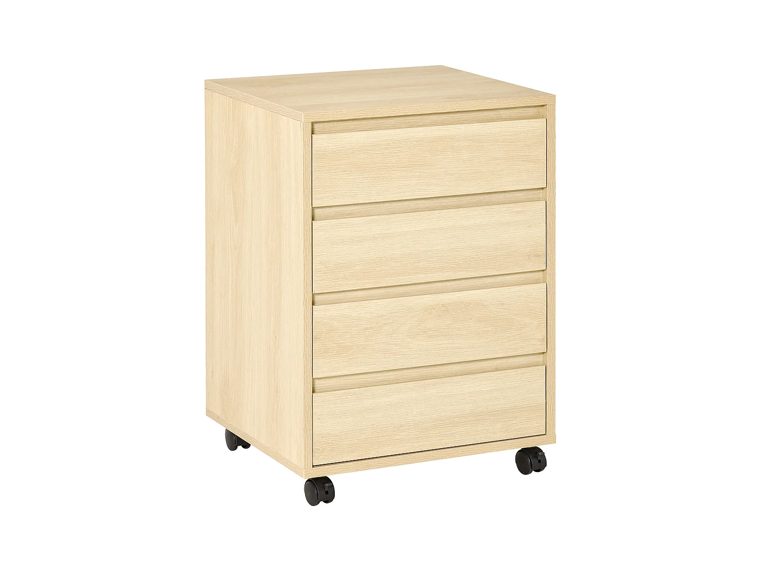 Caisson de bureau rangement bureau sur roulettes 4 tiroirs coulissants MDF aspect bois clair