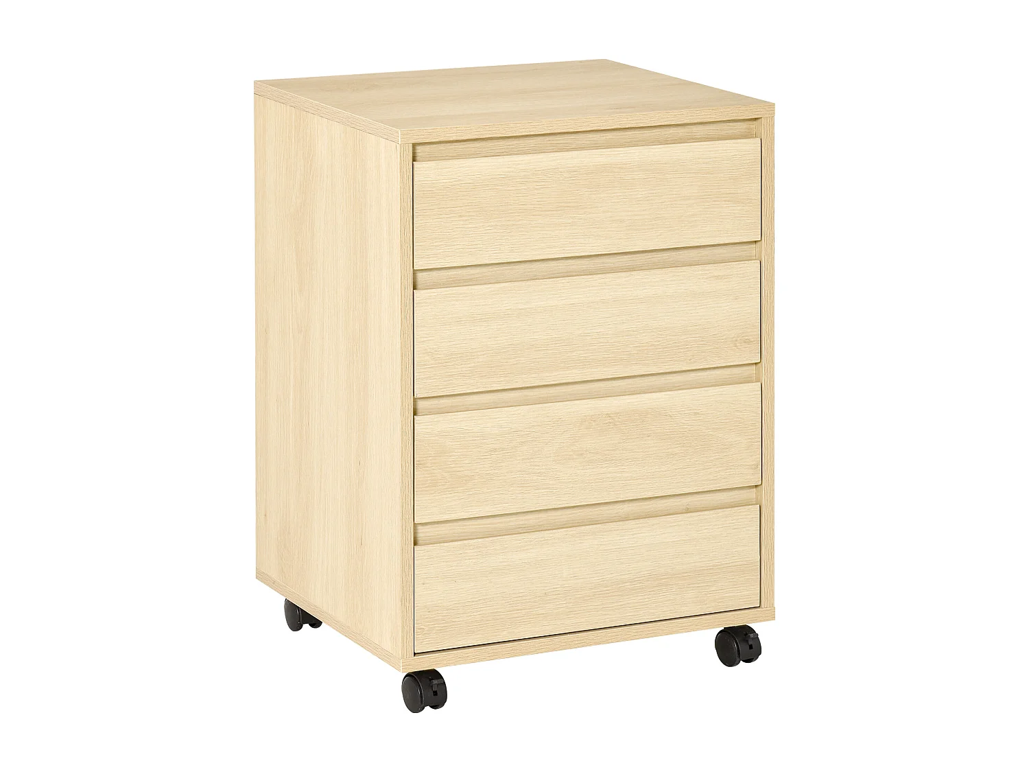 Caisson de bureau rangement bureau sur roulettes 4 tiroirs coulissants MDF aspect bois clair