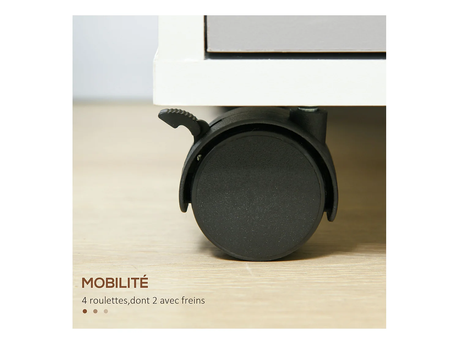 Caisson de bureau rangement bureau sur roulettes 3 tiroirs verrouillables 2 clés fournies panneaux gris blanc