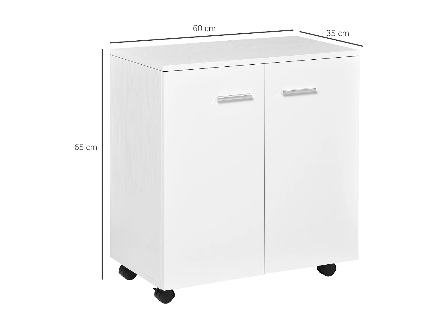 Support d'imprimante organiseur bureau caisson 2 portes avec étagère grand plateau panneaux particules blanc