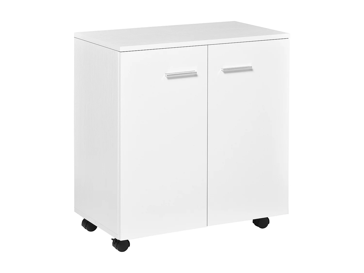 Support d'imprimante organiseur bureau caisson 2 portes avec étagère grand plateau panneaux particules blanc