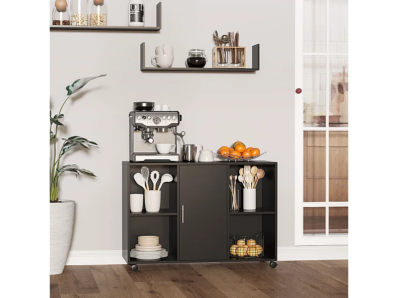 Vinsetto Support d'imprimante - caisson organiseur bureau - 4 niches, placard porte, grand plateau - panneaux particules noir