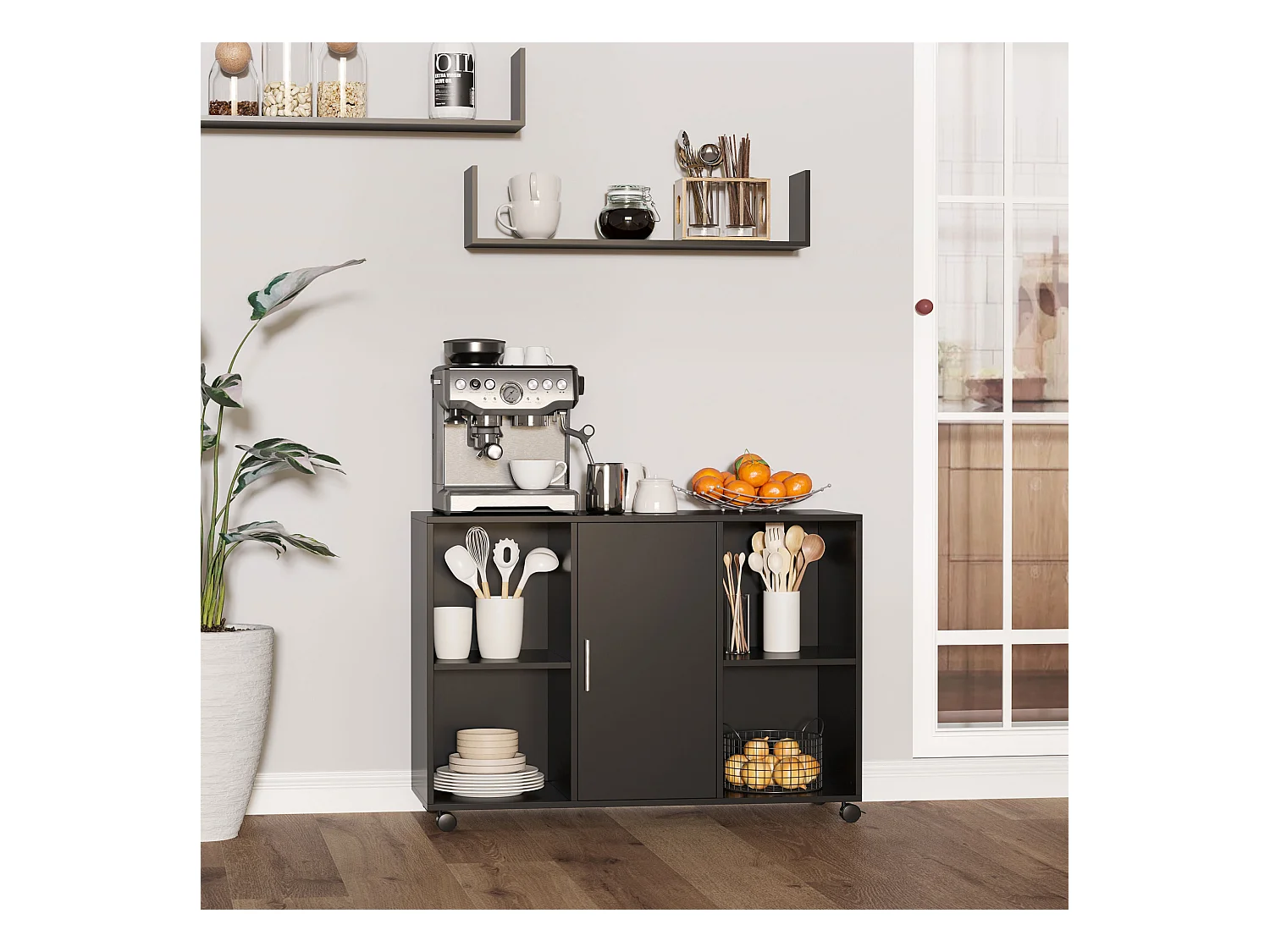 Vinsetto Support d'imprimante - caisson organiseur bureau - 4 niches, placard porte, grand plateau - panneaux particules noir