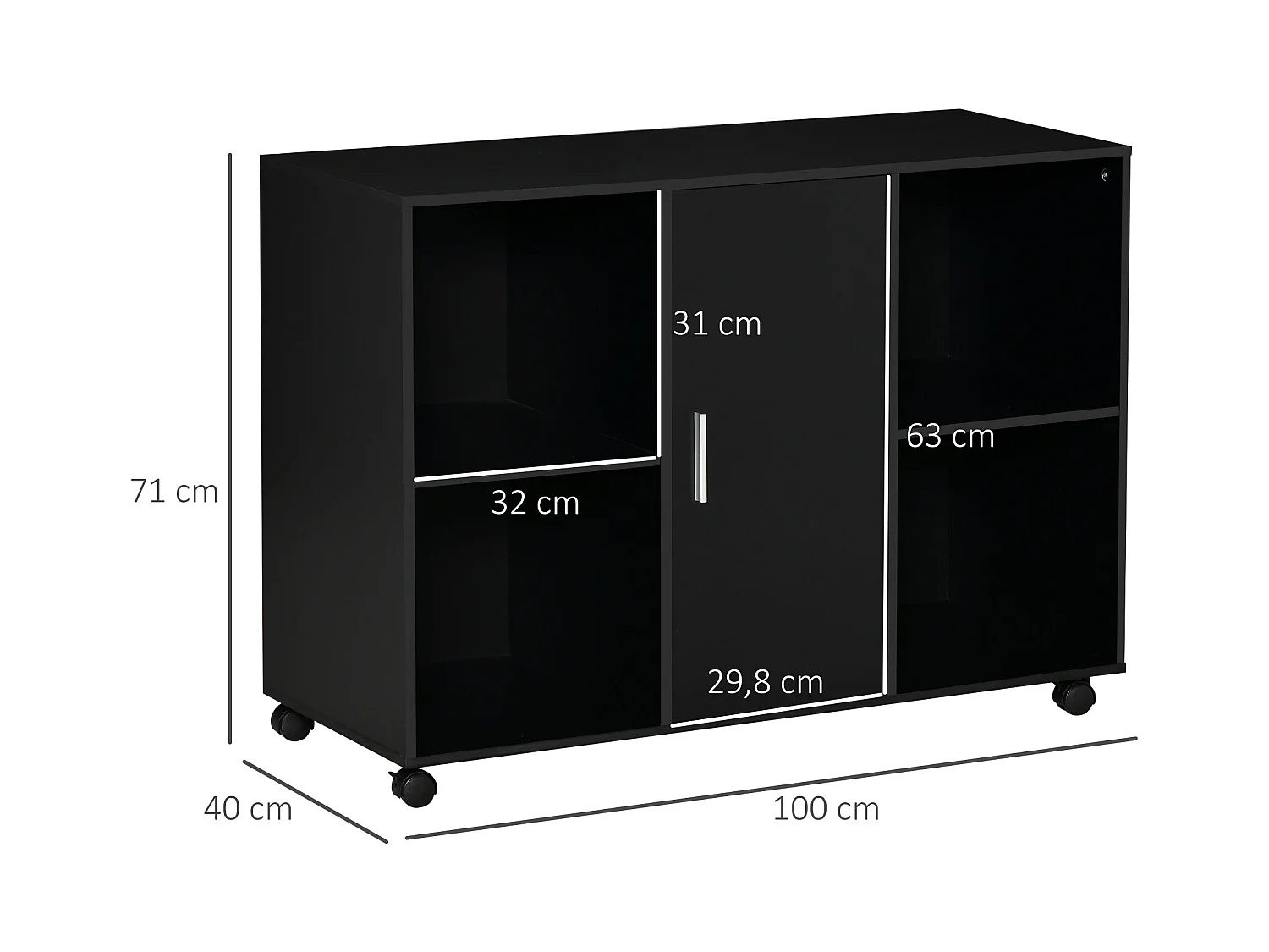 Vinsetto Support d'imprimante - caisson organiseur bureau - 4 niches, placard porte, grand plateau - panneaux particules noir