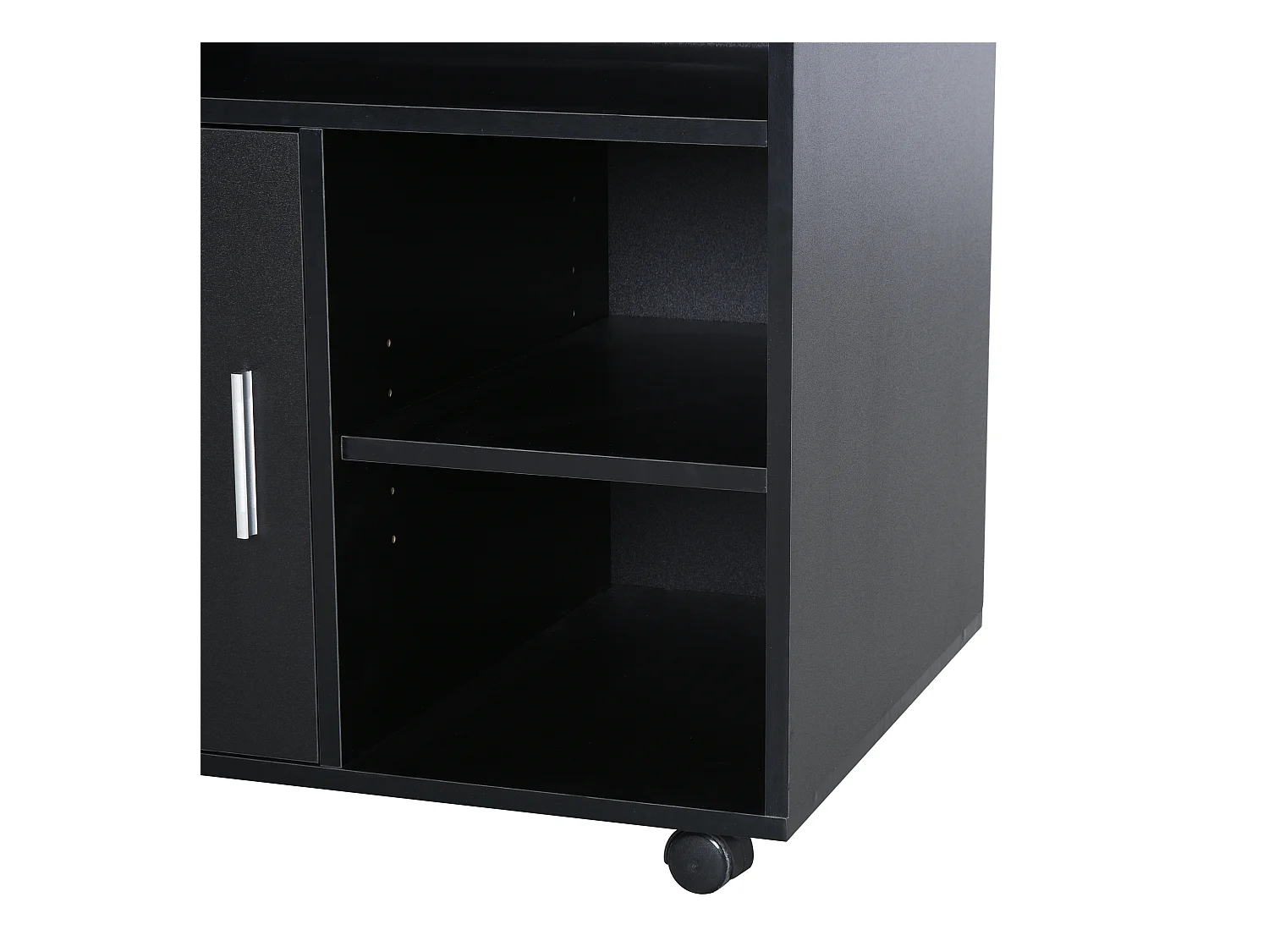 HOMCOM Support d'imprimante organiseur bureau caisson placard porte 3 niches + grand plateau panneaux particules noir