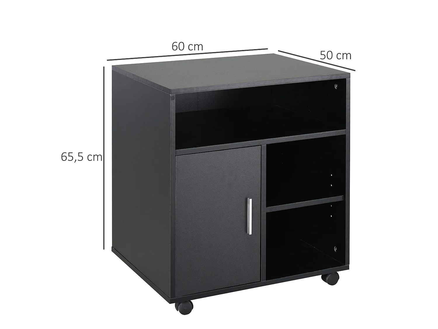 Support d'imprimante organiseur bureau caisson porte 3 niches grand plateau noir