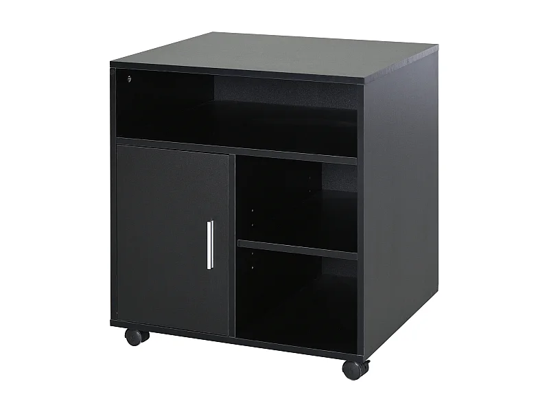 HOMCOM Support d'imprimante organiseur bureau caisson placard porte 3 niches + grand plateau panneaux particules noir