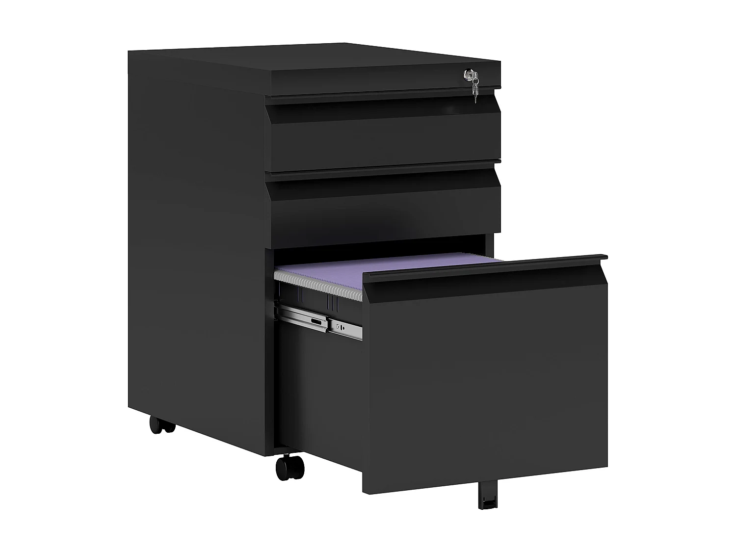HOMCOM Caisson de Bureau Rangement Bureau sur Roulettes 3 Tiroirs Verrouillables 39l x 48P x 60H cm noir
