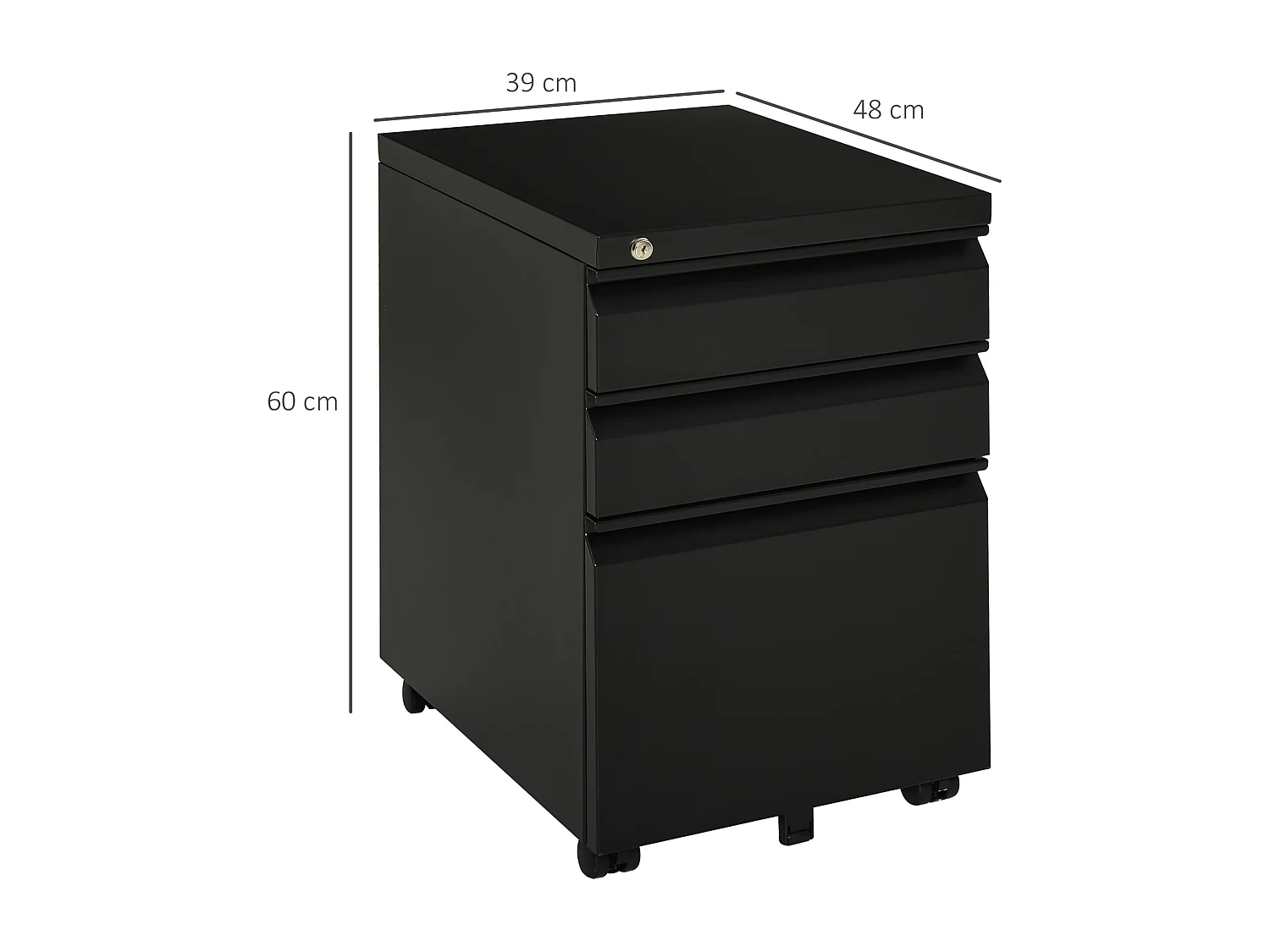 HOMCOM Caisson de Bureau Rangement Bureau sur Roulettes 3 Tiroirs Verrouillables 39l x 48P x 60H cm noir