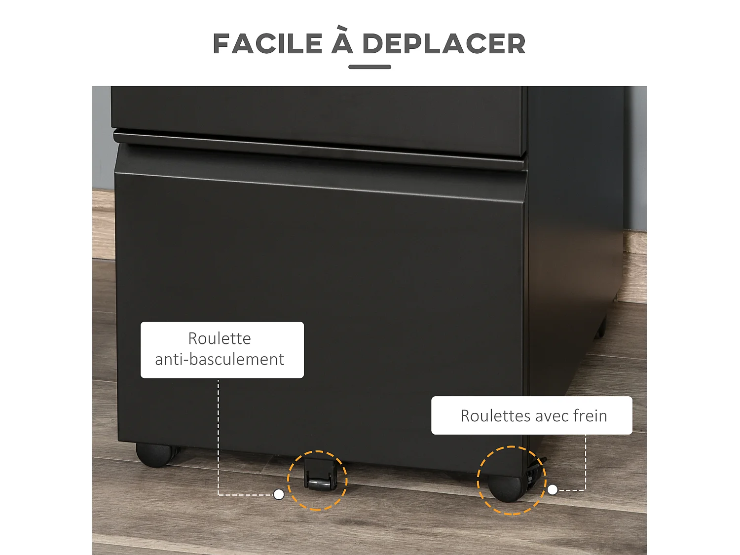 HOMCOM Caisson de Bureau Rangement Bureau sur Roulettes 3 Tiroirs Verrouillables 39l x 48P x 60H cm noir