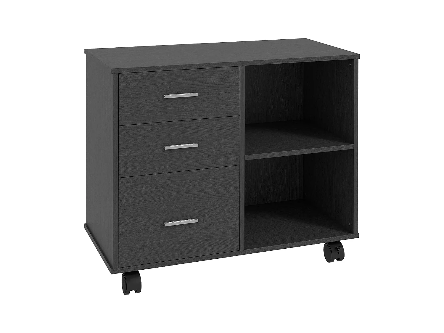 HOMCOM Support d'imprimante organiseur bureau caisson 3 tiroirs + 2 niches + grand plateau panneaux particules noir