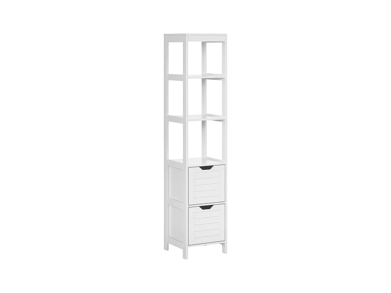 Meuble colonne rangement salle de bain dim. 30L x 30l x 144H cm 2 tiroirs 3 étagères MDF blanc