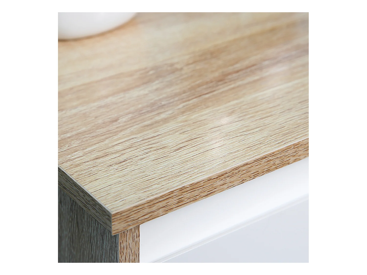 Meuble colonne bas salle de bain style cosy dim. 32L x 30l x 90H cm porte étagère tiroir MDF blanc aspect chêne clair