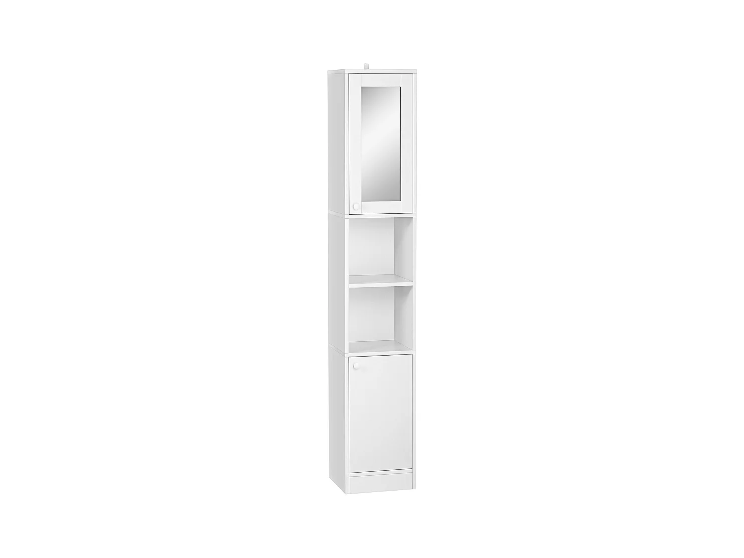 Meuble colonne de salle de bain 2 portes avec étagères réglables 2 niches miroir panneaux particules blanc