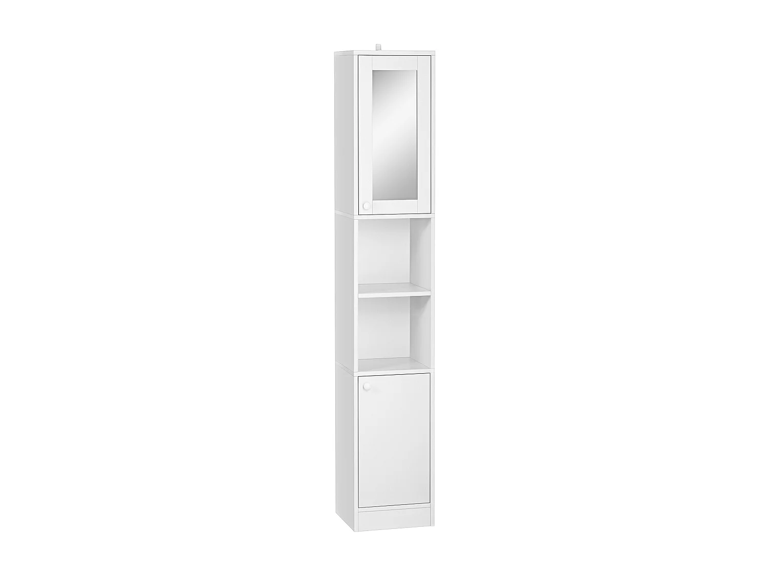 Meuble colonne de salle de bain 2 portes avec étagères réglables 2 niches miroir panneaux particules blanc